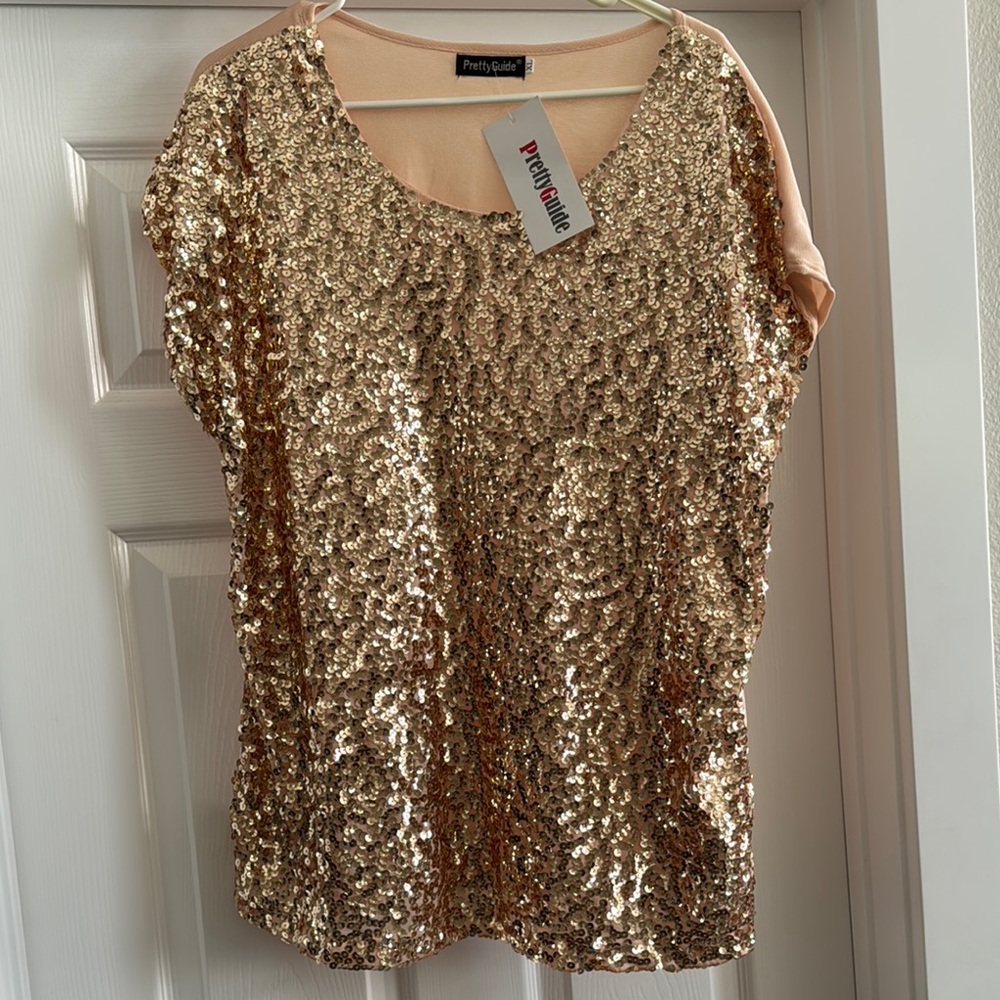 Gold Sequin Blouse with Short Sleeves